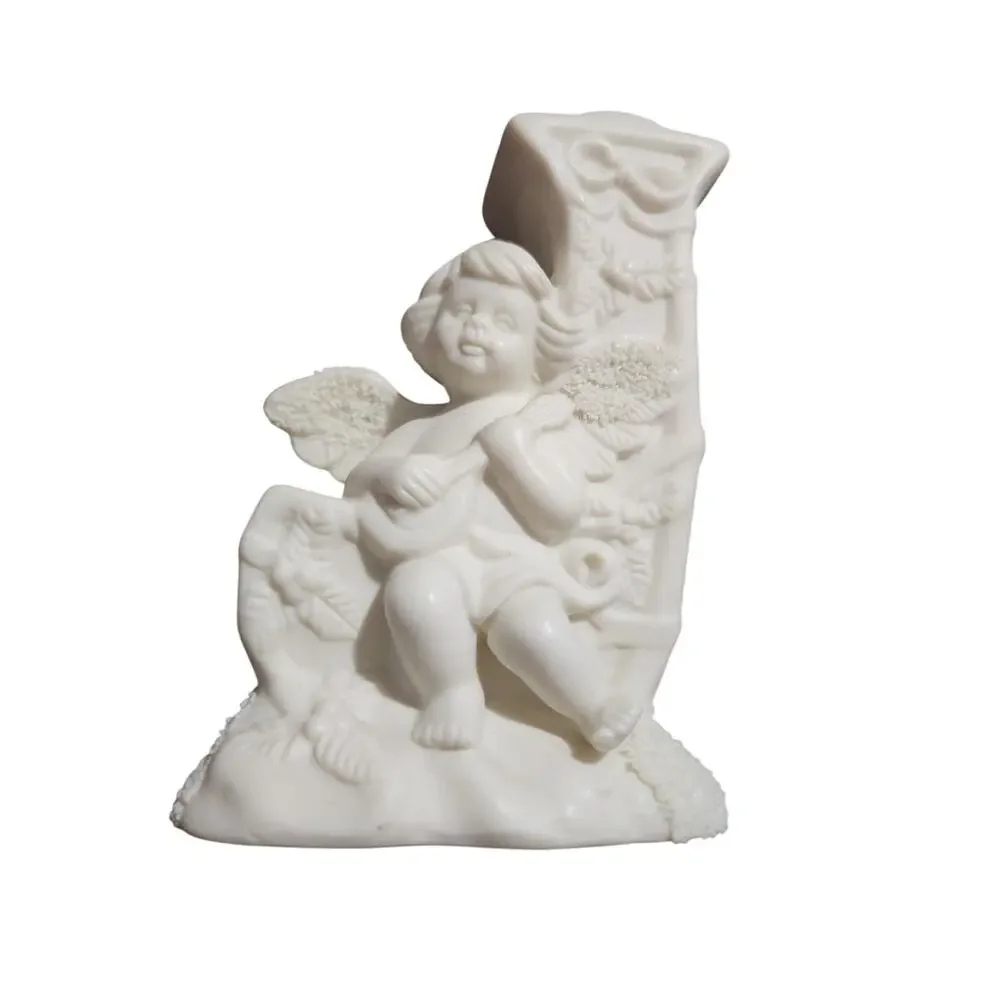 Set of 3 Angel Cherubs White Bisque Porcelain Christmas JOY Candle Holder